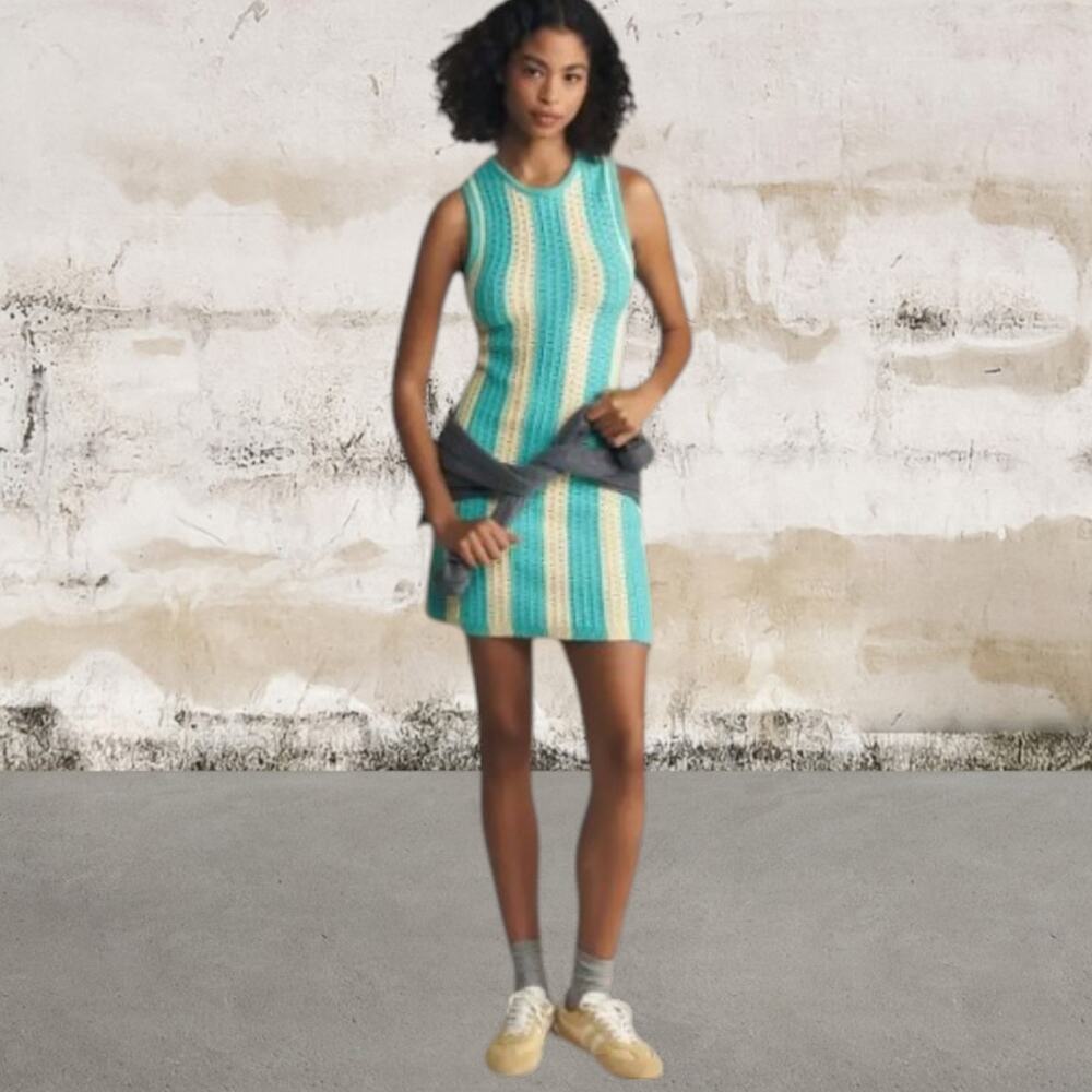 Anthropologie $128 Daily Practice Striped Knit Mini Dress Size Medium NWT